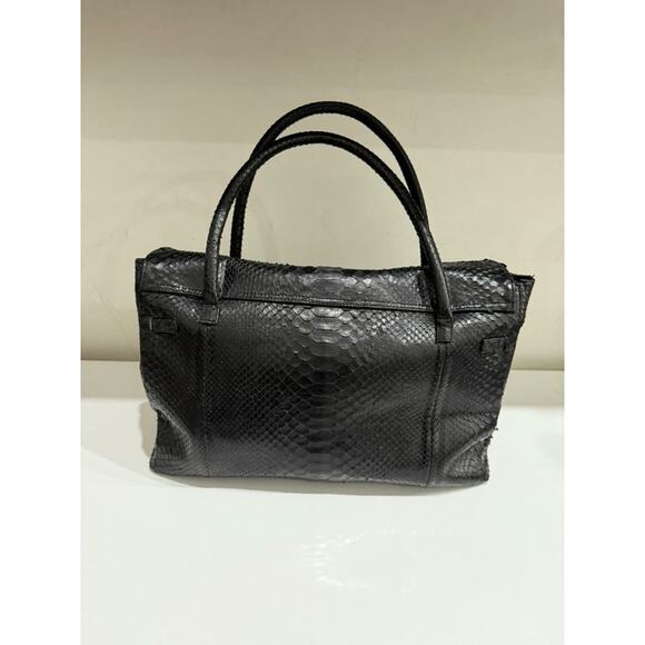 Studio LX Fringe Birkin Snake Black Leather Textured Satchel Handbag - Picture 3 of 11